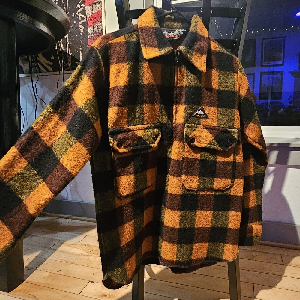 Pendleton Plaid Wool Jacket in Black and Orange